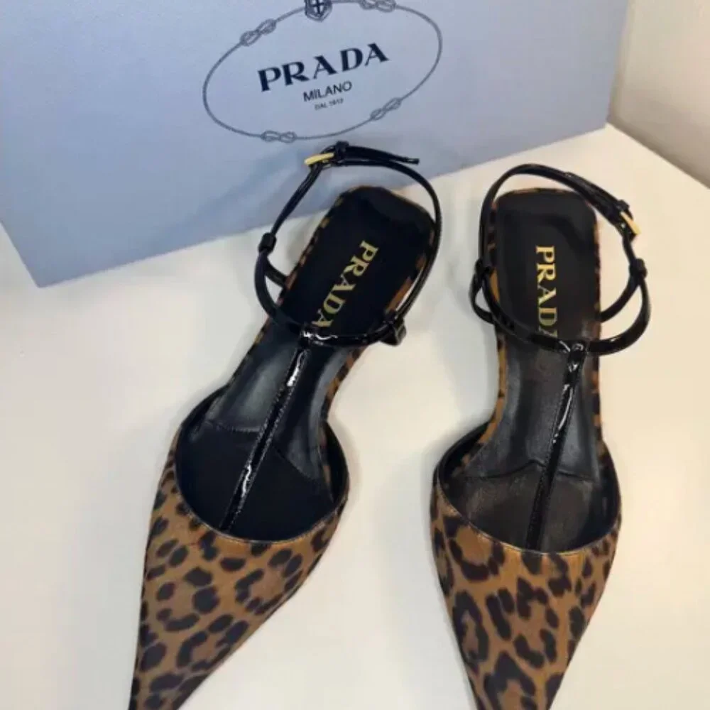 Prada Leopard Print T-Strap Ballerina Pumps - Picture 4 of 6